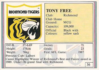 1992 AFL Regina #36 Tony Free Back